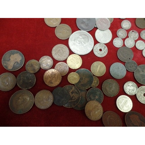 51 - TIN OF COINS - SILVER THREEPENNYS, VICTORIAN PENNYS, CHURCHILL CROWNS, RAF DOG TAG, GREAT WAR FOR CI... 