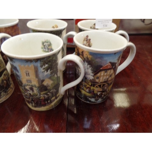 534 - SET OF 6 NEW DANBURY MINT COLLECTABLE MUGS - THE VILLAGE SMITHY, THE WEDDING, HARVEST TIME ETC