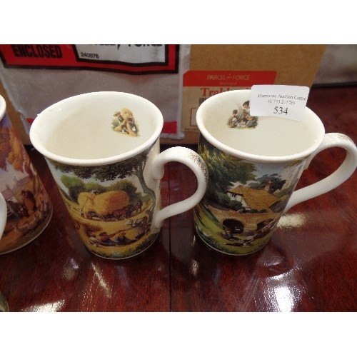 534 - SET OF 6 NEW DANBURY MINT COLLECTABLE MUGS - THE VILLAGE SMITHY, THE WEDDING, HARVEST TIME ETC