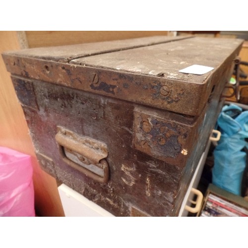 563 - VINTAGE PINE TOOLBOX WITH DOVETAIL JOINERY AND METAL BANDING