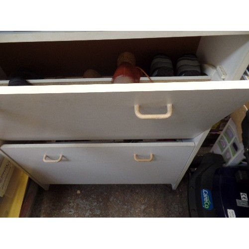 564 - WHITE MELAMINE 2 DRAWER SHOE CUPBOARD