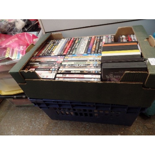 565 - 2 BOXES OF DVD'S - WOLF OF WALL STREET, LASSIE, PRETTY WOMAN ETC