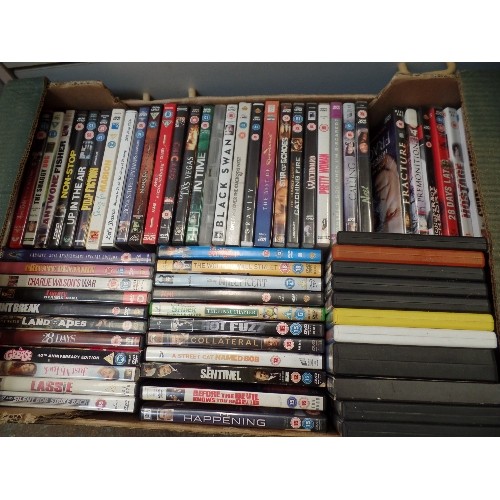 565 - 2 BOXES OF DVD'S - WOLF OF WALL STREET, LASSIE, PRETTY WOMAN ETC