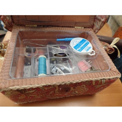 570 - CUSHIONED SEWING BOX WITH CONTENTS