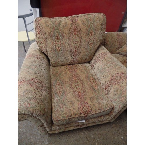 575 - PARKER KNOLL HUDSON 2 SEATER SOFA AND MATCHING CHAIR IN MEDALLION FLRAL GOLD FABRIC