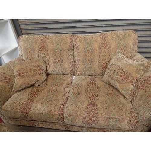 575 - PARKER KNOLL HUDSON 2 SEATER SOFA AND MATCHING CHAIR IN MEDALLION FLRAL GOLD FABRIC