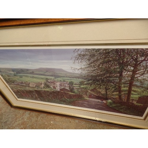 578 - 4 FRAMED AND GLAZED PRINTS - WENSLEYDALE BY KEITH MELLING, SNOW ON THE HILLS CUMBRIA AND 2 OTHERS