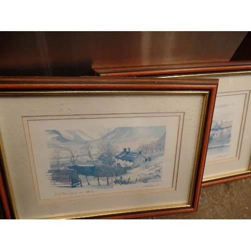 578 - 4 FRAMED AND GLAZED PRINTS - WENSLEYDALE BY KEITH MELLING, SNOW ON THE HILLS CUMBRIA AND 2 OTHERS