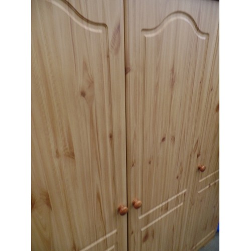 579 - PINE EFFECT TRIPLE WARDROBE WITH SHELVES