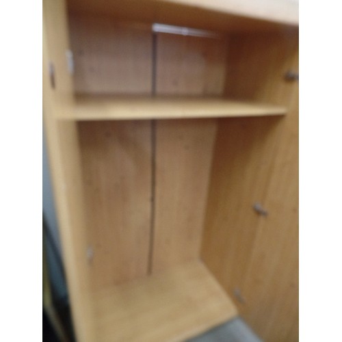 579 - PINE EFFECT TRIPLE WARDROBE WITH SHELVES