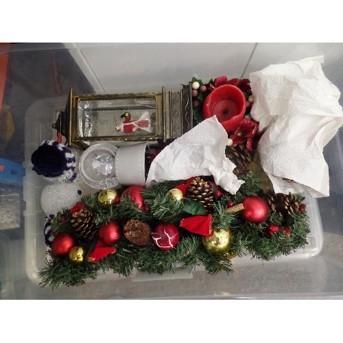 589 - 4 BOXES OF GOOD QUALITY CHRISTMAS DECORATIONS - SNOWMAN FIGURES, MUSICAL TREE TINS, ETC