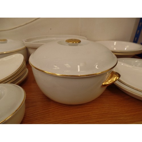 609 - PART ROYAL WORCESTER DINNER SET IN WHITE AND GOLD DETAILING