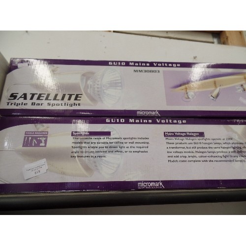 618 - PAIR OF BOXED SATELLITE TRIPLE BAR SPOTLIGHT, 2 METEOR TRIPLE BAR SPOTLIGHTS ETC