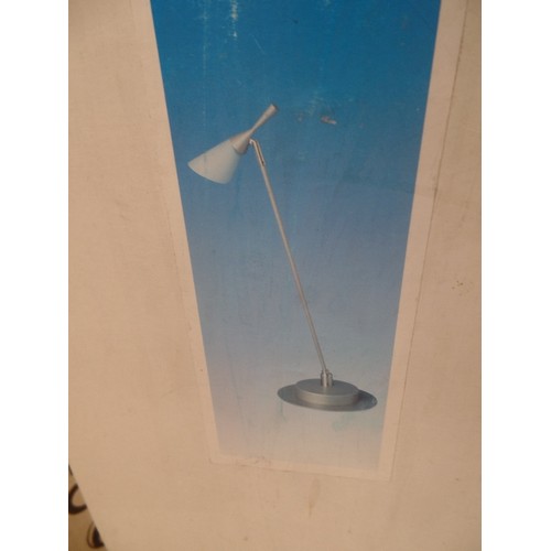 301 - NEW/PACKAGED LIGHTING. TALL UPLIGHTER, READING LIGHT, DESK LIGHT, & 5LT PENDANT. ALL BOXED.