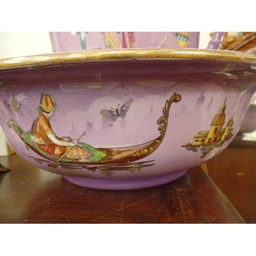 117A - NAPIER LOVEBIRDS VENETIAN PINK LUSTRE WASH BOWL AND JUG, EGYPTIAN STYLE, MADE IN ENGLAND