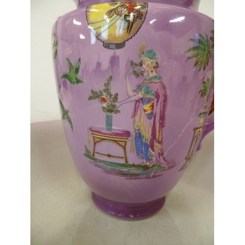 117A - NAPIER LOVEBIRDS VENETIAN PINK LUSTRE WASH BOWL AND JUG, EGYPTIAN STYLE, MADE IN ENGLAND