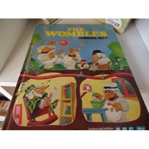 218 - 2 VINTAGE WOMBLES ANNUALS 1977 & 74, ALSO BASIL BRUSH ANNUAL 74.