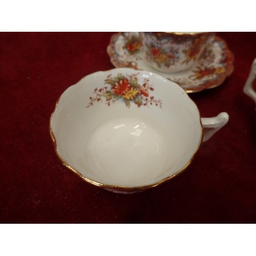 209 - 12 X VINTAGE CHINA CUP & SAUCER DUOS. AUTUMNAL COLOURS.