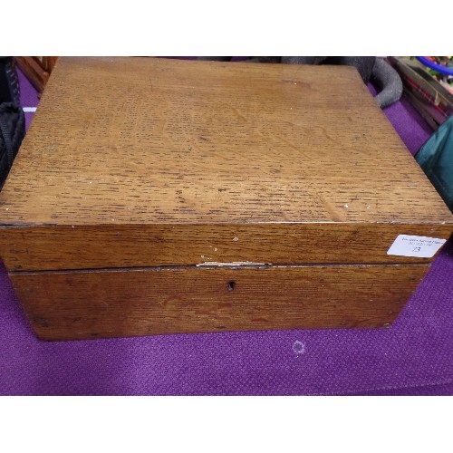 73 - ANTIQUE OAK WRITING SLOPE/WRITING BOX.