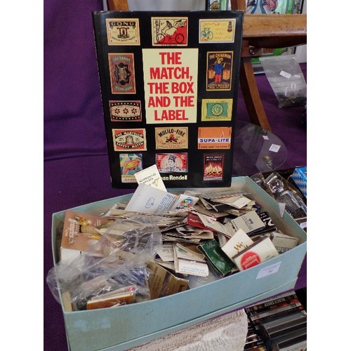 94 - SHOE BOX FULL OF VINTAGE SOUVENIR MATCH BOXES/PACKET COLLECTION [NO MATCHES] ALSO HARDBACK BOOK 'THE... 