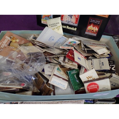 94 - SHOE BOX FULL OF VINTAGE SOUVENIR MATCH BOXES/PACKET COLLECTION [NO MATCHES] ALSO HARDBACK BOOK 'THE... 