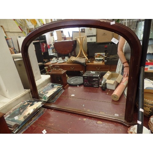 240 - LARGE ARCHED WALL MIRROR. DARK WOOD.