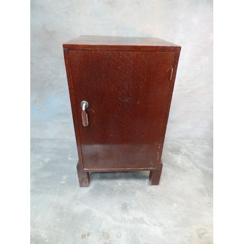 246 - SMALL ART DECO OAK VENEERED CABINET WITH CHROME PLATED AND BAKELITE HANDLE