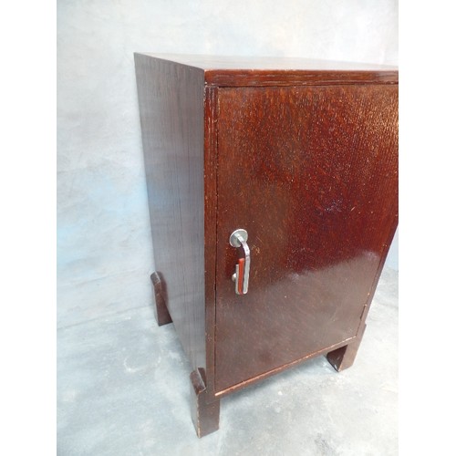 246 - SMALL ART DECO OAK VENEERED CABINET WITH CHROME PLATED AND BAKELITE HANDLE