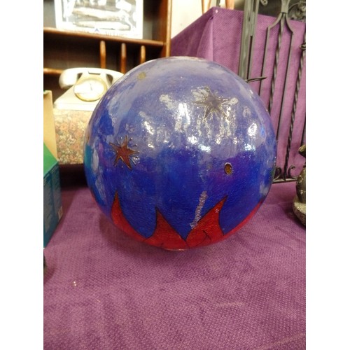 114 - HAND DECORATED GLASS GLOBE. NIGHT SKY, STARS ETC.