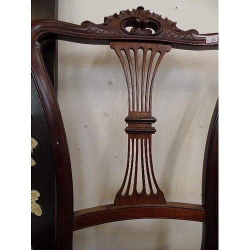 128 - PAIR OF ELEGANT EDWARDIAN MAHOGANY DINING CHAIRS WITH 'TAPESTRY' SEATS. .