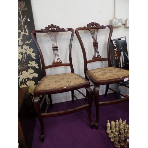 128 - PAIR OF ELEGANT EDWARDIAN MAHOGANY DINING CHAIRS WITH 'TAPESTRY' SEATS. .