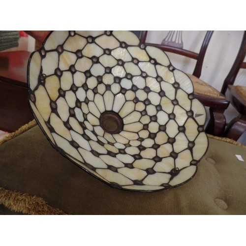 131 - TIFFANY STYLE LAMP SHADE. OYSTER COLOURED STAINED GLASS & LEAD