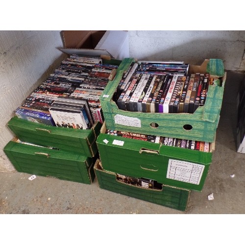 144 - 4 LARGE CRATES FULL OF MIXED DVD'S. ALSO A SMALLER CRATE. APPROX 260 DVD'S IN TOTAL.