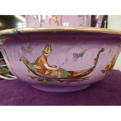 102 - LARGE ART DECO VINTAGE NAPIER JUG & BOWL SET IN PURPLE LUSTRE. VENETIAN SCENE. 'VENETIAN REG NO 716,... 