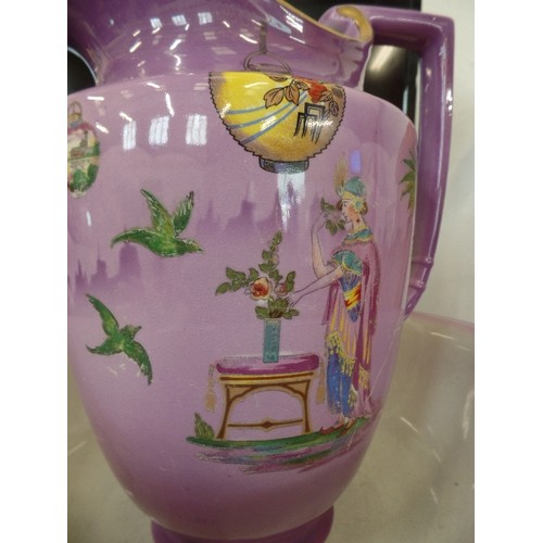 102 - LARGE ART DECO VINTAGE NAPIER JUG & BOWL SET IN PURPLE LUSTRE. VENETIAN SCENE. 'VENETIAN REG NO 716,... 