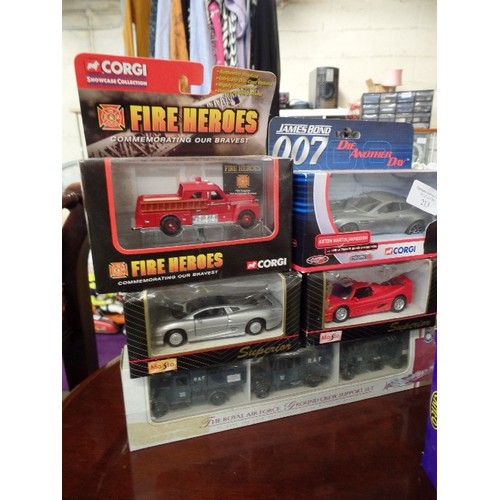 213 - 7 X NEW/BOXED DIE-CAST SCALE MODEL VEHICLE SETS. INCLUDES RAF GROUND CREW SUPPORT SET, CORGI FIRE HE... 