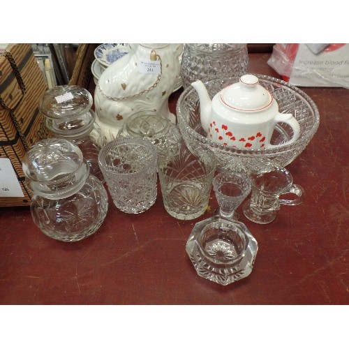 241 - MIXED VINTAGE CHINA AND GLASSWARE. INCLUDES A STAFFORDSHIRE DOG, A ROYAL DOULTON LIMITED EDITION PLA... 