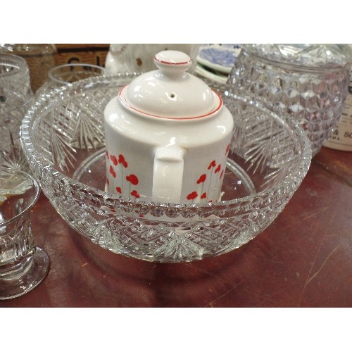 241 - MIXED VINTAGE CHINA AND GLASSWARE. INCLUDES A STAFFORDSHIRE DOG, A ROYAL DOULTON LIMITED EDITION PLA... 