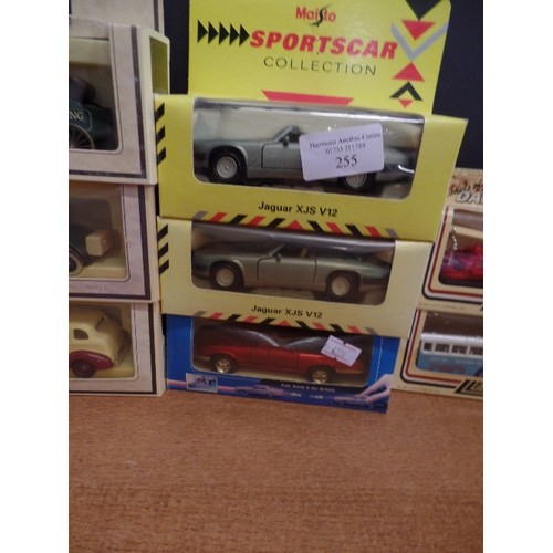 255 - 8 X DIE-CAST VEHICLES. BOXED. INCLUDES MAISTO SPORTSCAR COLLECTION, LLEDO DAYS GONE.