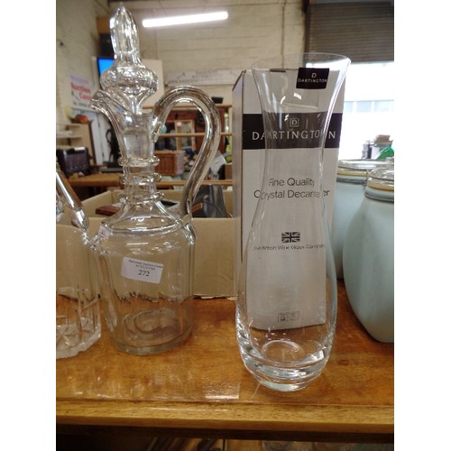 272 - 1 GEORGIAN CLARET CARAFE , 1 GOOD QUALITY LEAD CRYSTAL DECANTER, 1 DARTINGTON CARAFE.