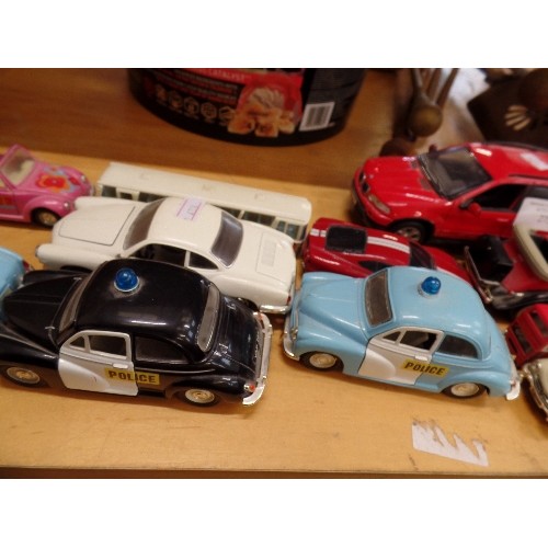 275 - COLLECTION OF 12 DIE CAST VEHICLES , VARIOUS SIZES INC VW KARMANN-GHIA ,2 X MORRIS MINOR POLICE , WE... 