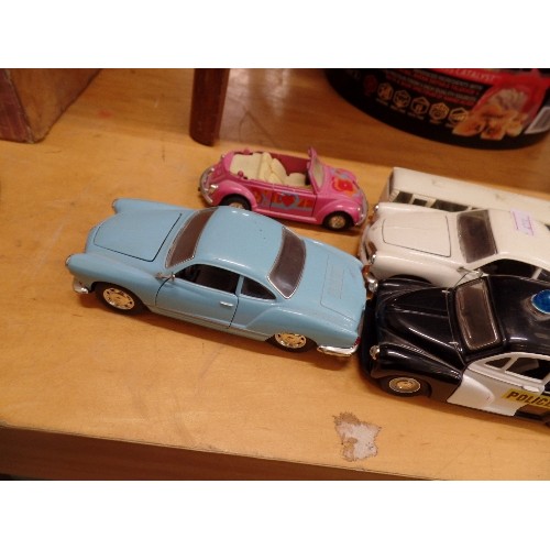 275 - COLLECTION OF 12 DIE CAST VEHICLES , VARIOUS SIZES INC VW KARMANN-GHIA ,2 X MORRIS MINOR POLICE , WE... 