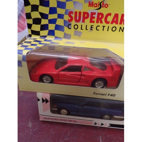 238 - MAISTO SUPERCAR COLLECTION, AND SHELL SPORTSCAR COLLECTION. 10 X BOXED DIE-CAST SUPER CARS. FERRARI,... 