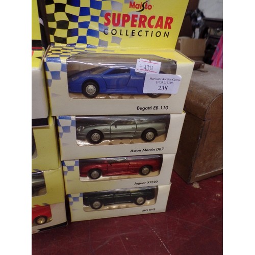 238 - MAISTO SUPERCAR COLLECTION, AND SHELL SPORTSCAR COLLECTION. 10 X BOXED DIE-CAST SUPER CARS. FERRARI,... 