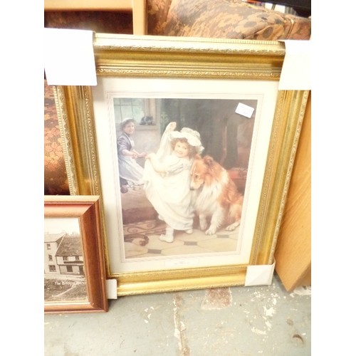 339 - VINTAGE STYLE GILT-FRAMED PRINT 'BATHTIME' BY ARTHUR.J.ELSEY.  ALSO AN ENLARGED REPRINT OF OLD PHOTO... 