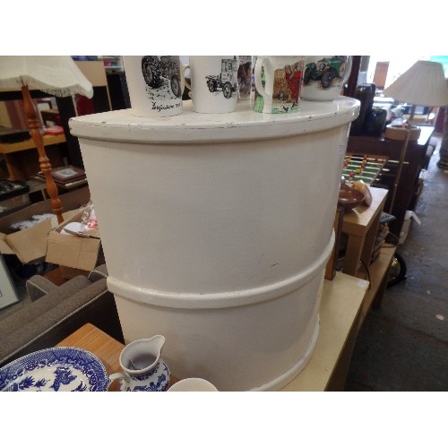 420 - HALF-DRUM EFFECT PAINTED LINEN BIN/STORAGE.