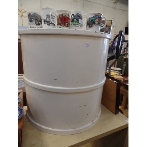 420 - HALF-DRUM EFFECT PAINTED LINEN BIN/STORAGE.