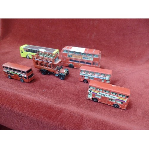 294 - 5 X DIE-CAST RED BUSES, AND A YELLOW COACH.