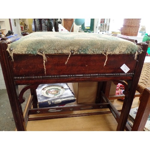 296 - VINTAGE MAHOGANY PIANO STOOL. HINGED LID.