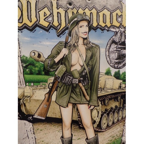 322 - WEHRMACHT MADCHEN MAUSER TIN METAL WALL SIGN.